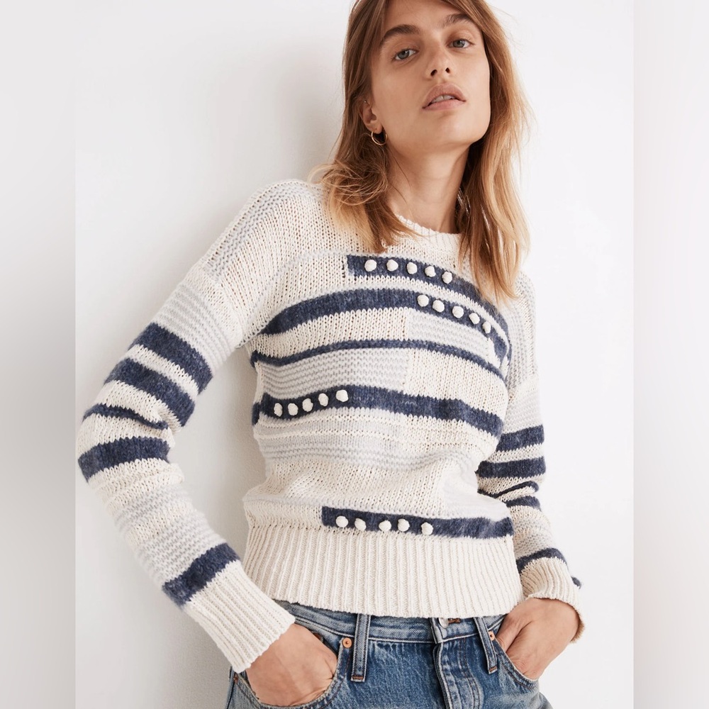 Madewell Grandover Bobble Pullover Sweater in Heather Denim - L